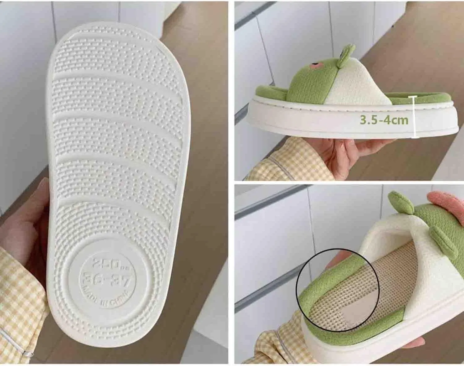 Womens Four Seasons Home Linen Slippers Cute Cartoon Animal Frog Shape Slippers Comfortable Bedroom Kawaii Cloud Slides