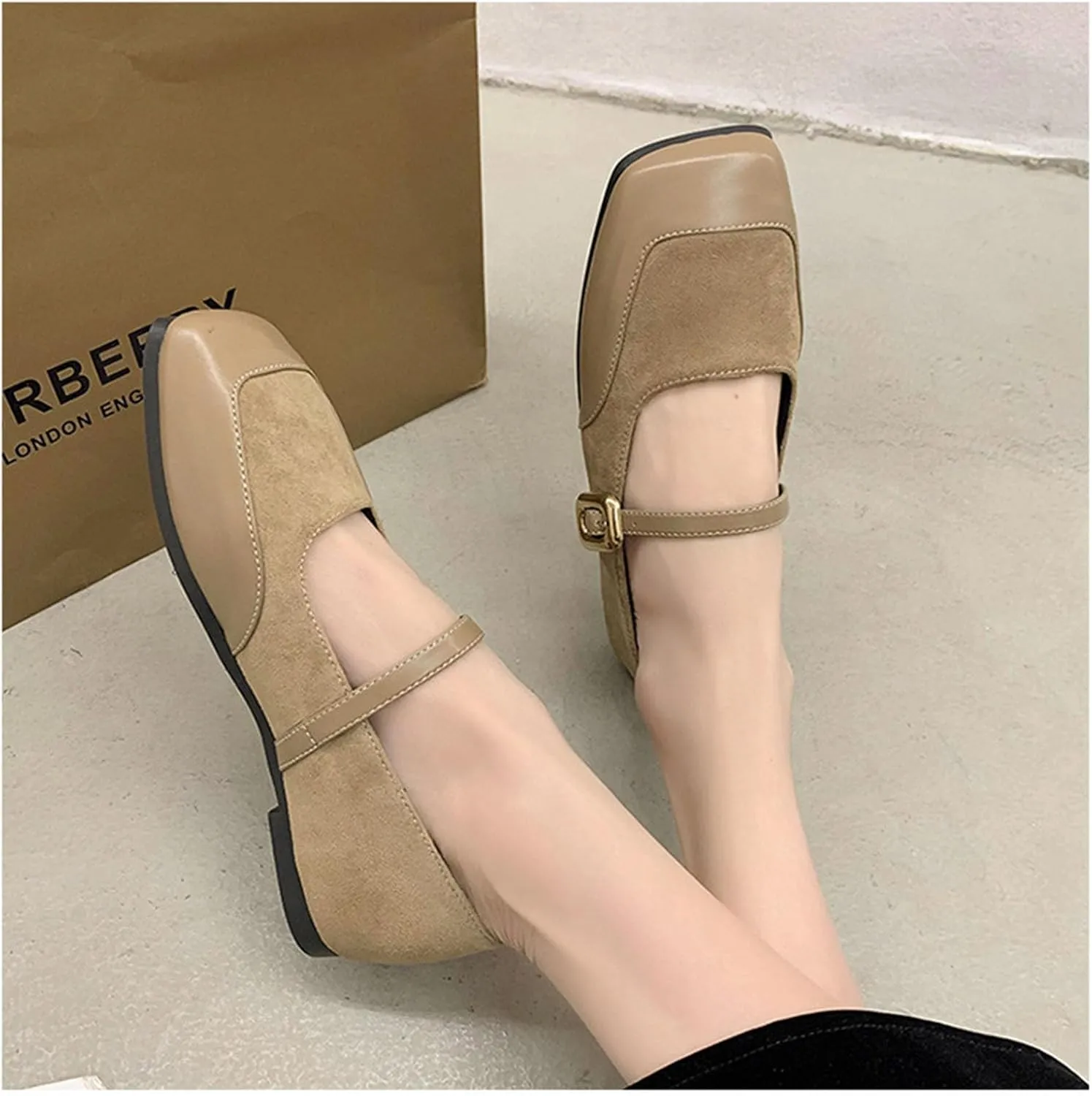 Women's French Comfortable Square Toe Flat Bottomed Mary Jane Shoes Classic Fashion Versatile Soft Retro Mary Jane Flats
