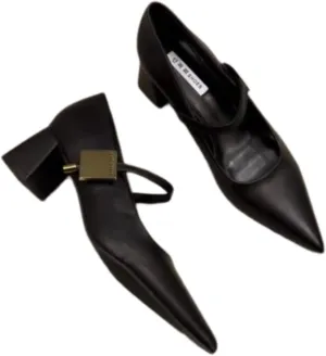 Women's French Style Pointed Toe Mary Jane Shoes - Vintage Chunky Heel Elegant High Heels with a Touch of Sophistication