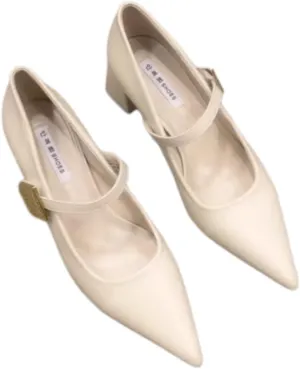 Women's French Style Pointed Toe Mary Jane Shoes - Vintage Chunky Heel Elegant High Heels with a Touch of Sophistication