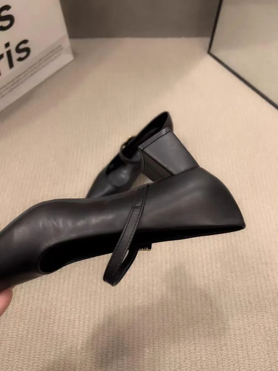 Women's French Style Pointed Toe Mary Jane Shoes - Vintage Chunky Heel Elegant High Heels with a Touch of Sophistication
