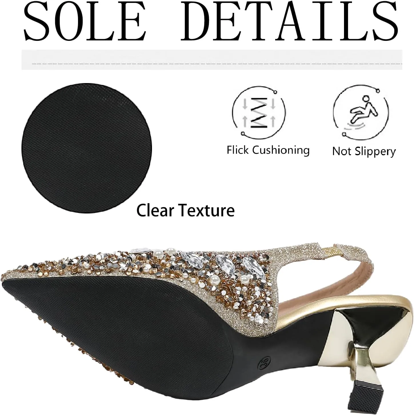 Women's Glitter Rhinestones Leather Slingback Pumps Fashion Comfort Pointed Closed Toe Slip On Kitten High Heels Party Wedding Dressy Shoes