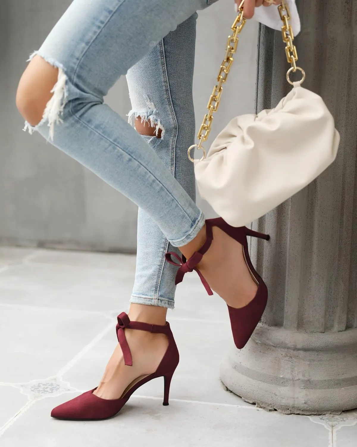 Womens High Heel Pointed Toe Pumps Ankle Tie Classic Office Special Dress Party Shoes