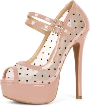 Women's High Heel Pumps Peep Toe Pumps for Women Platform Heels Stiletto Heel Mesh Heels 5.5 Inch Heel