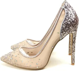 Women's High Heel Pumps Pointed Toe Stilettos Shoes Crystal Mesh Glitter Cover Heel Ladies Party Dress Heels Customized