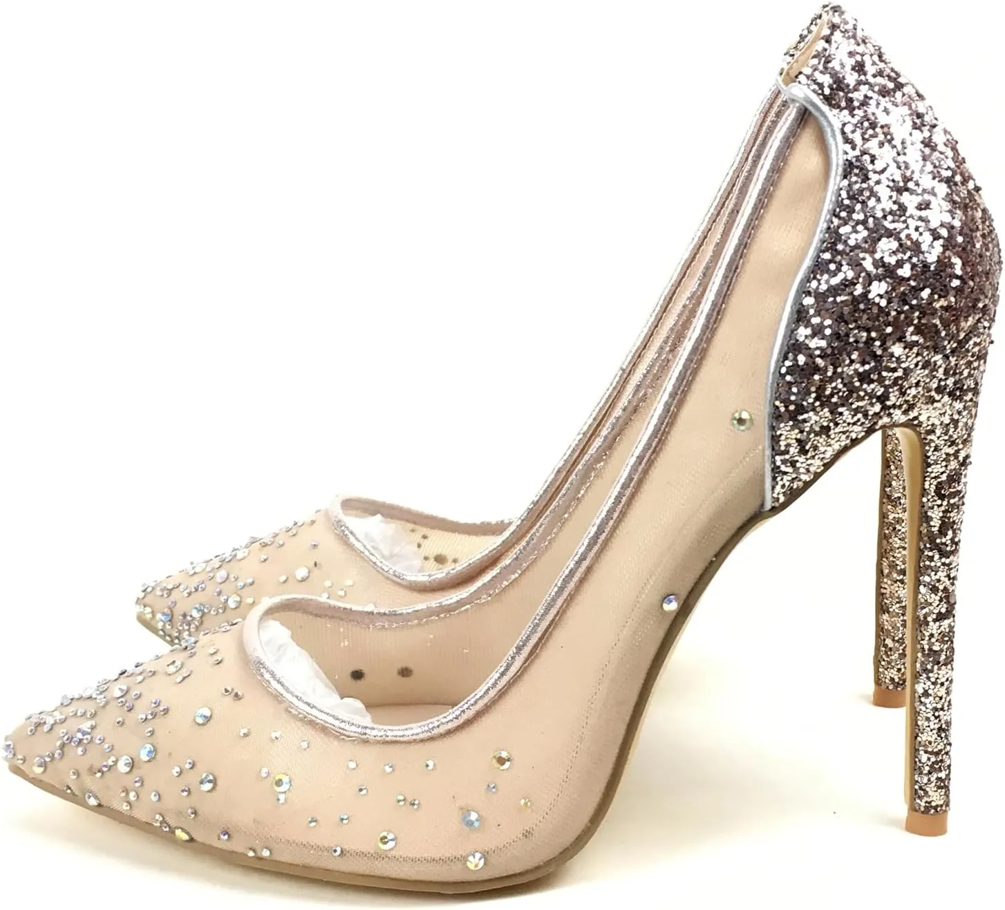 Women's High Heel Pumps Pointed Toe Stilettos Shoes Crystal Mesh Glitter Cover Heel Ladies Party Dress Heels Customized