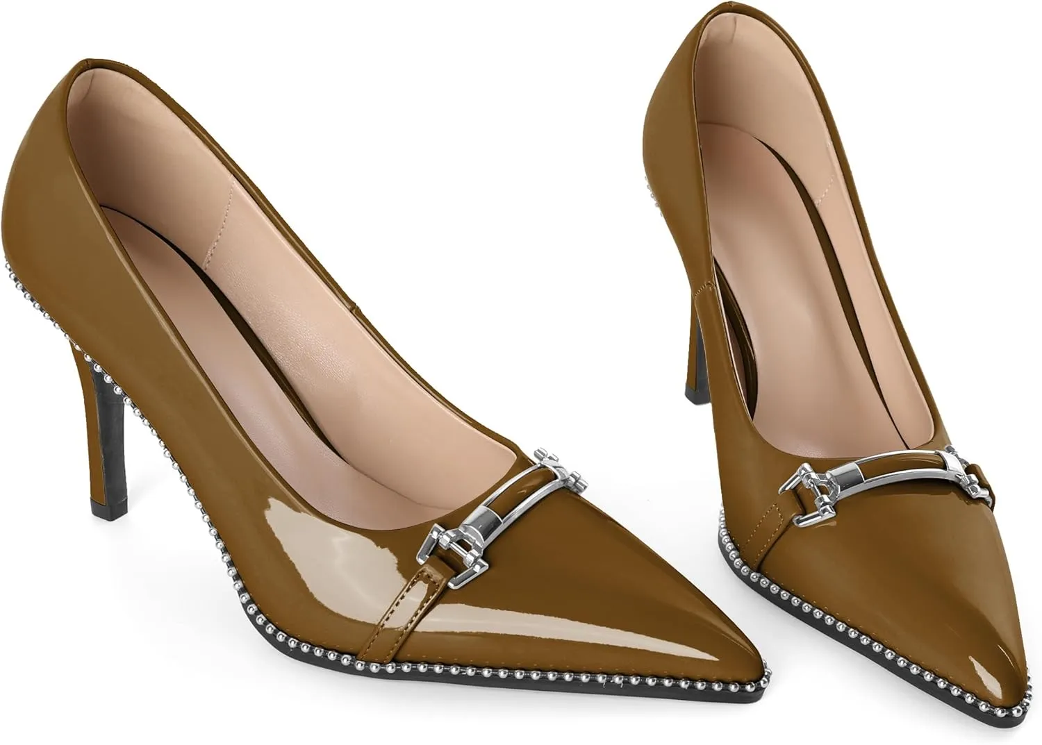 Women's High Heel Pumps Stiletto Heel Pumps for Women Pointed Toe Heels Elegant Classic 3.5 Inch Beaded Pumps