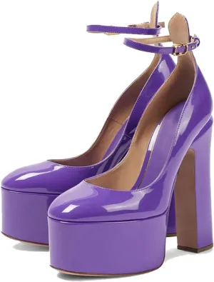 Women's High Heels Shoes Classic Platform Chunky Heels Elegant Round Toe Ankle Strap Pumps Perfect for Everyday Wear and Catwalk