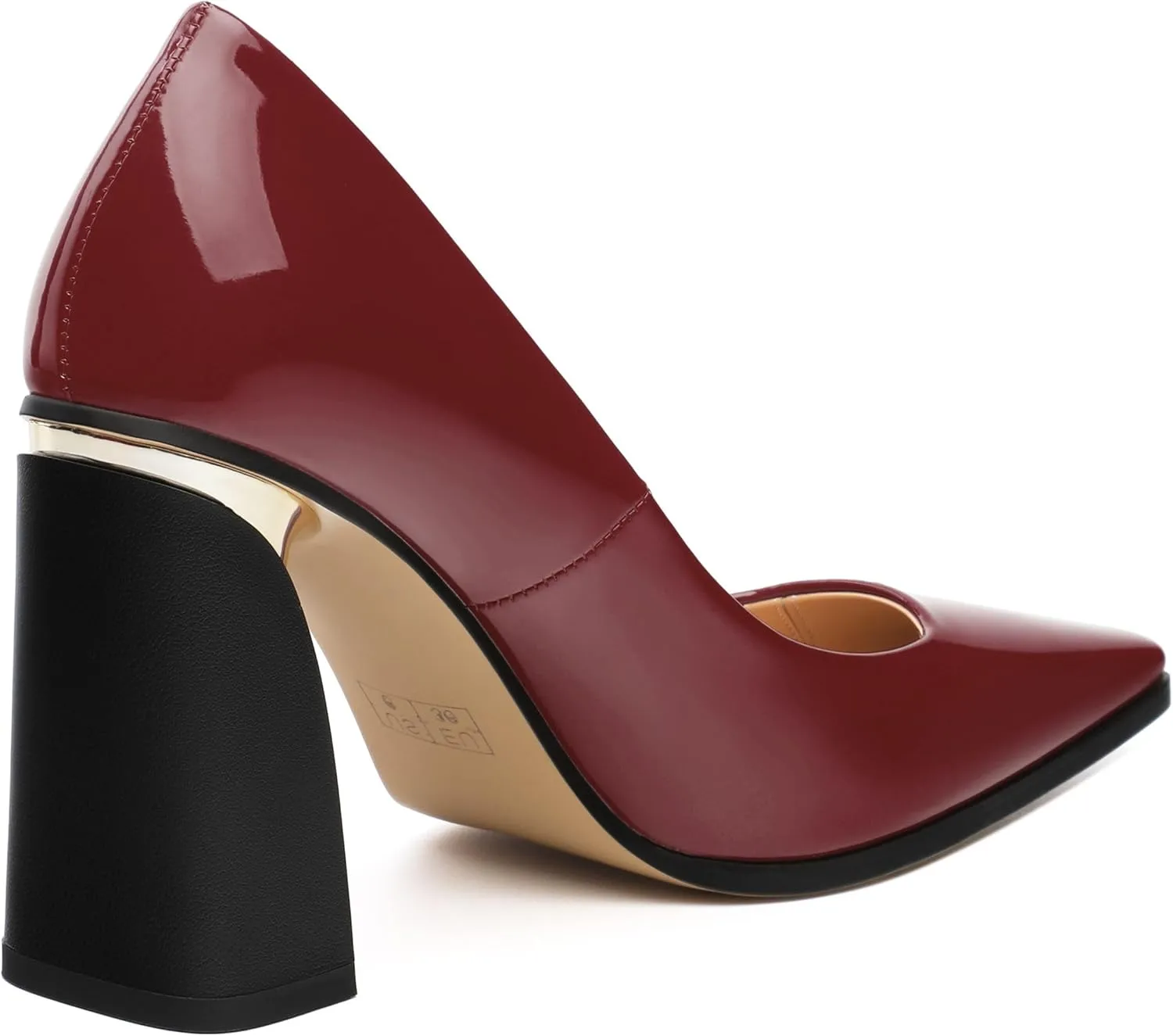 Womens High Heels,Patent Closed Square Toe Slip on Chunky Block Pumps,Elegant Heels,Daily Wedding Party Dress Shoes 3.5IN