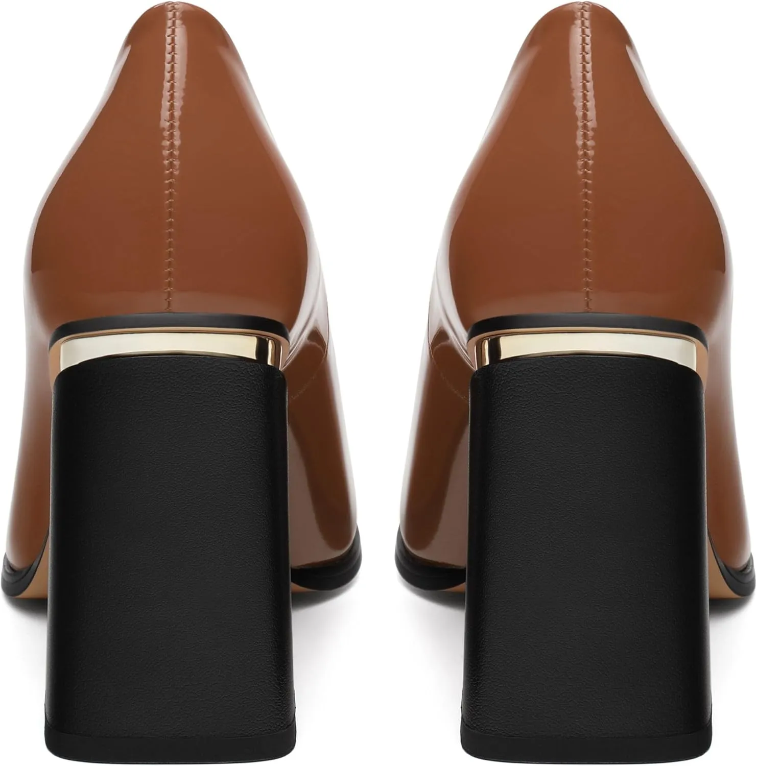 Womens High Heels,Patent Closed Square Toe Slip on Chunky Block Pumps,Elegant Heels,Daily Wedding Party Dress Shoes 3.5IN