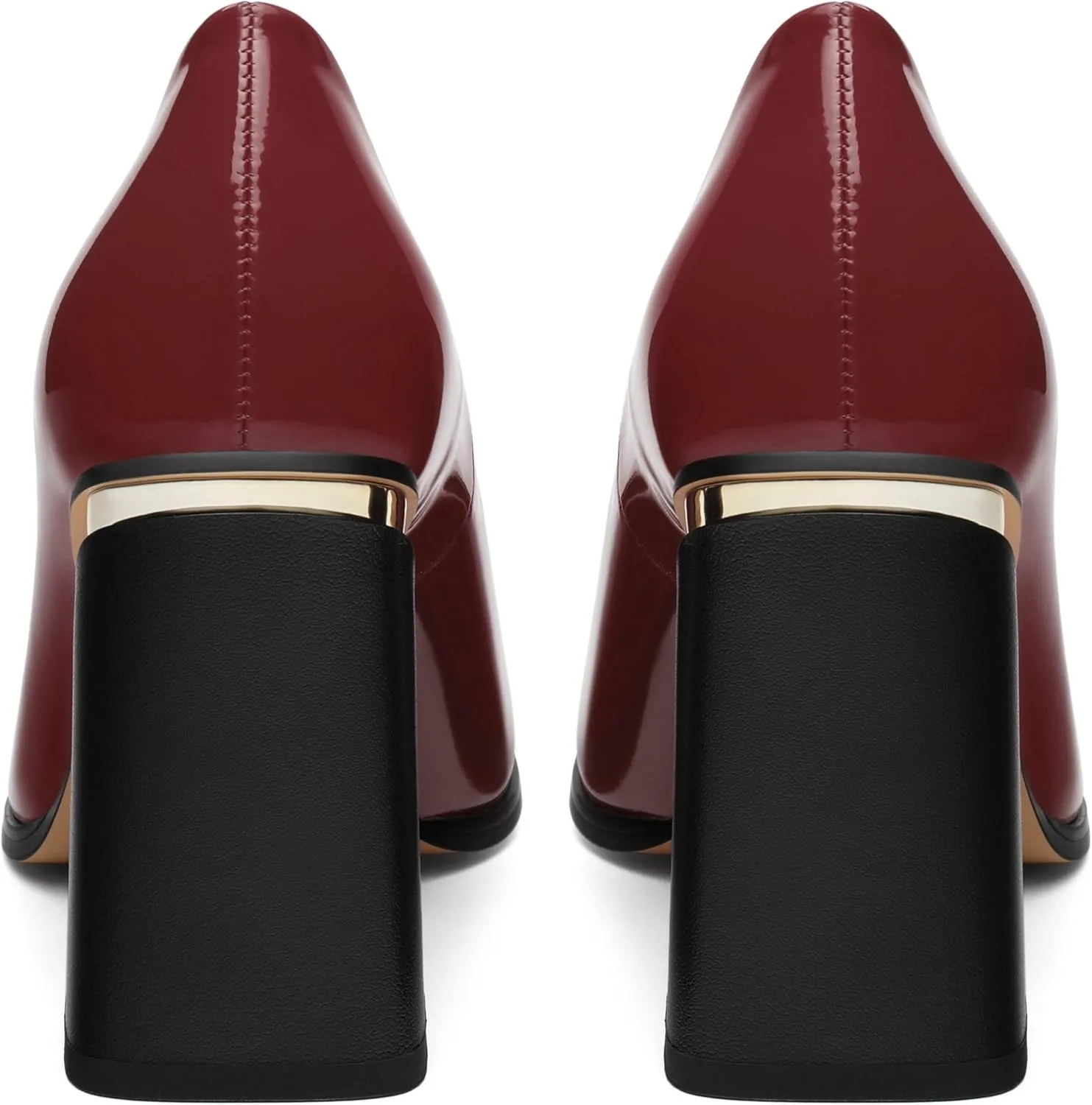 Womens High Heels,Patent Closed Square Toe Slip on Chunky Block Pumps,Elegant Heels,Daily Wedding Party Dress Shoes 3.5IN