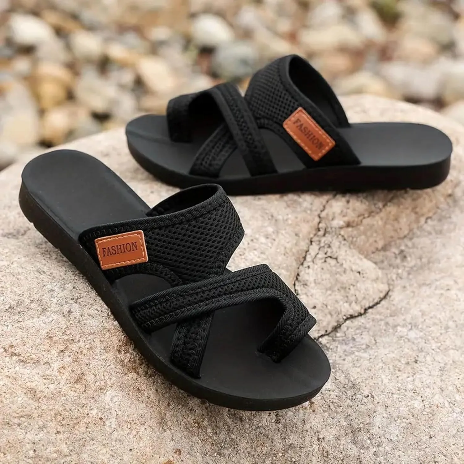 Women's Hollow Mesh Slide Sandals, Breathable Mesh Slide Sandals for Women, Comfortable Orthopedic Arch Support Mesh Sandals for Women, Summer Mesh Flat Beach Sandals (a-Black, 9)