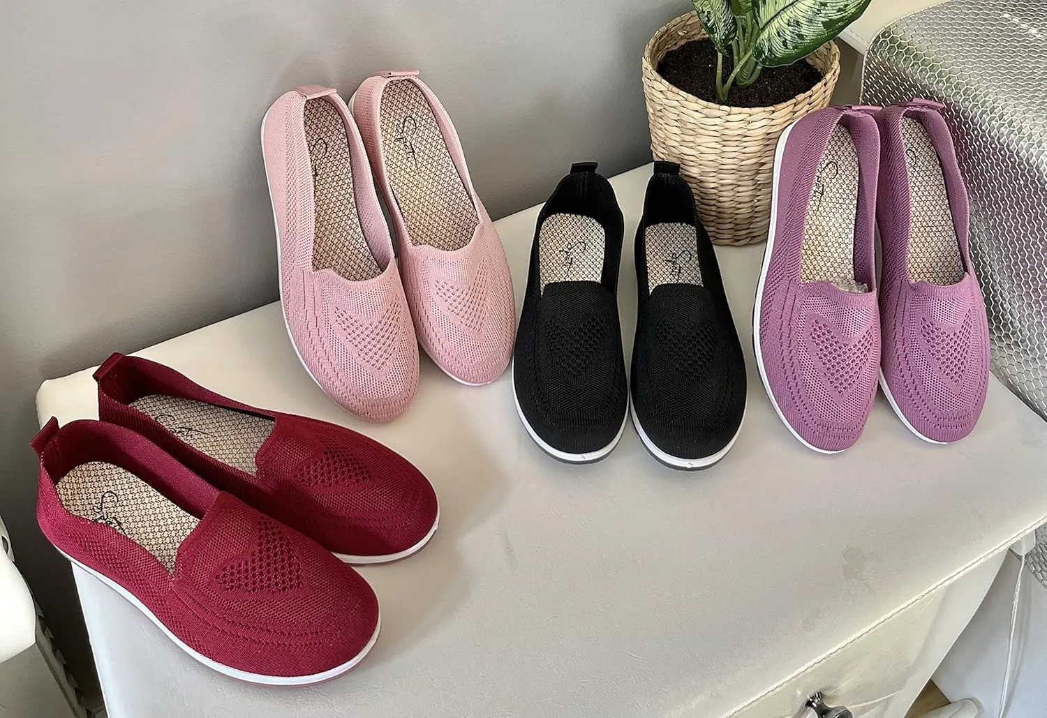 Women's Knitting Flat Shoes Walking Shoes Comfort Loafers Breathable Mesh Female Round Toe Black, Pink, Purple, Red