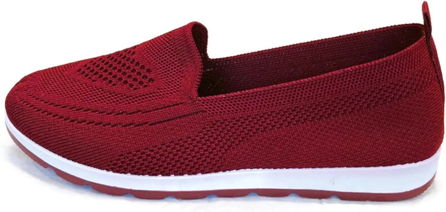 Women's Knitting Flat Shoes Walking Shoes Comfort Loafers Breathable Mesh Female Round Toe Black, Pink, Purple, Red