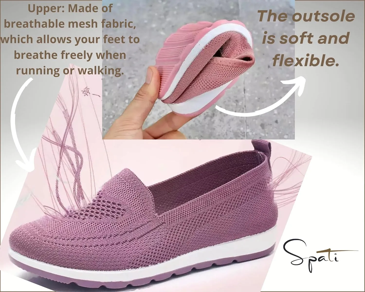 Women's Knitting Flat Shoes Walking Shoes Comfort Loafers Breathable Mesh Female Round Toe Black, Pink, Purple, Red
