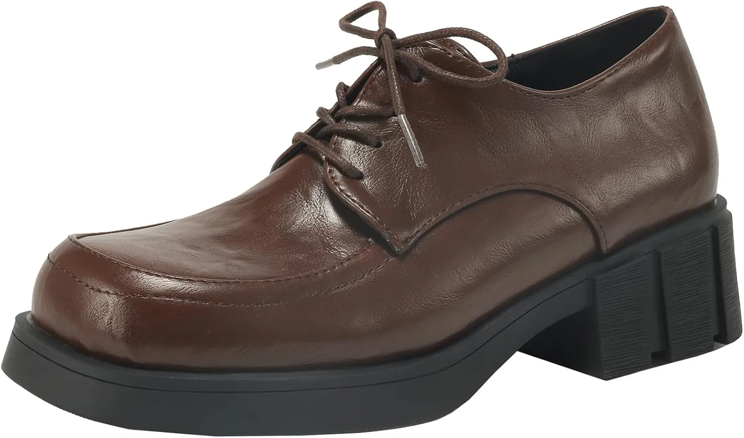 Womens Lace up Pumps Fashionable Round Toe Oxfords with Block Heel
