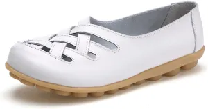Women's Leather Loafers Walking Casual Orthopedic Loafers Summer Breathable Driving Flats Comfortable Slip On Baech Shoes