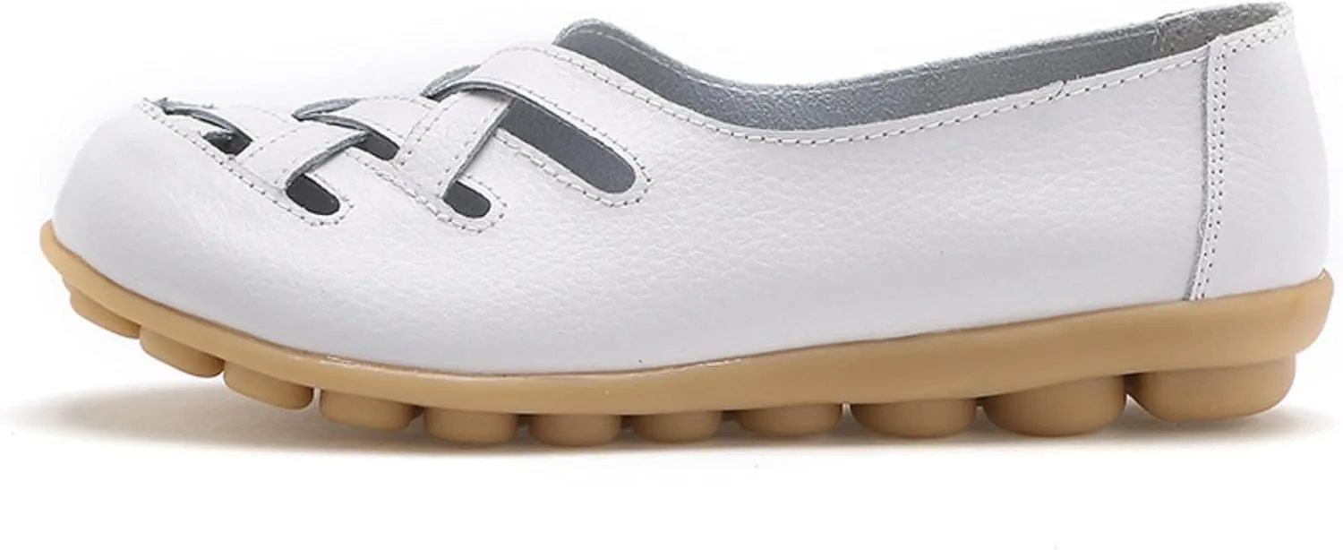 Women's Leather Loafers Walking Casual Orthopedic Loafers Summer Breathable Driving Flats Comfortable Slip On Baech Shoes