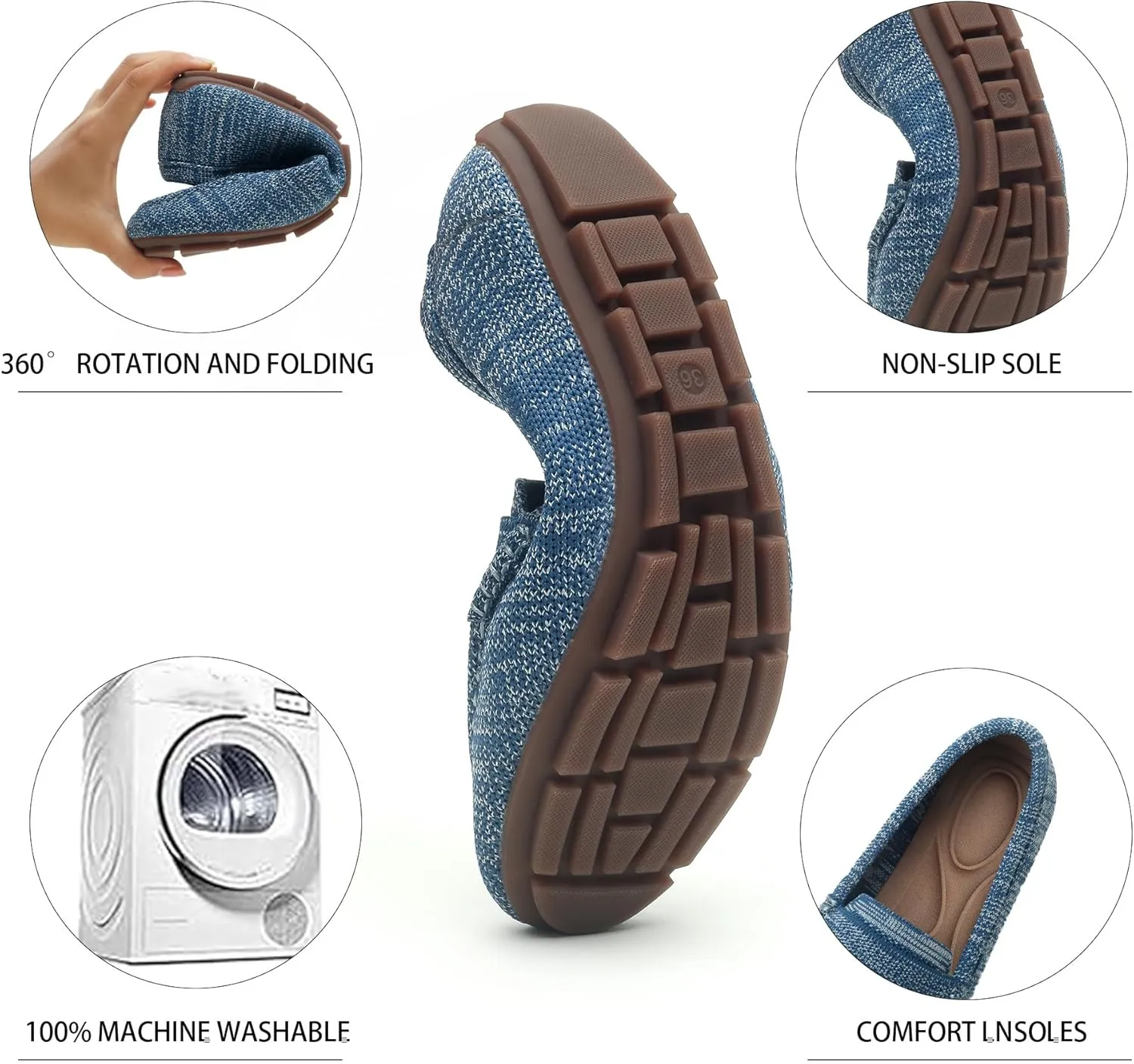 Women's Lightweight Knitted Loafers Casual Flat Shoes Comfortable Boat Shoes Flat Bottomed Breathable Shoes