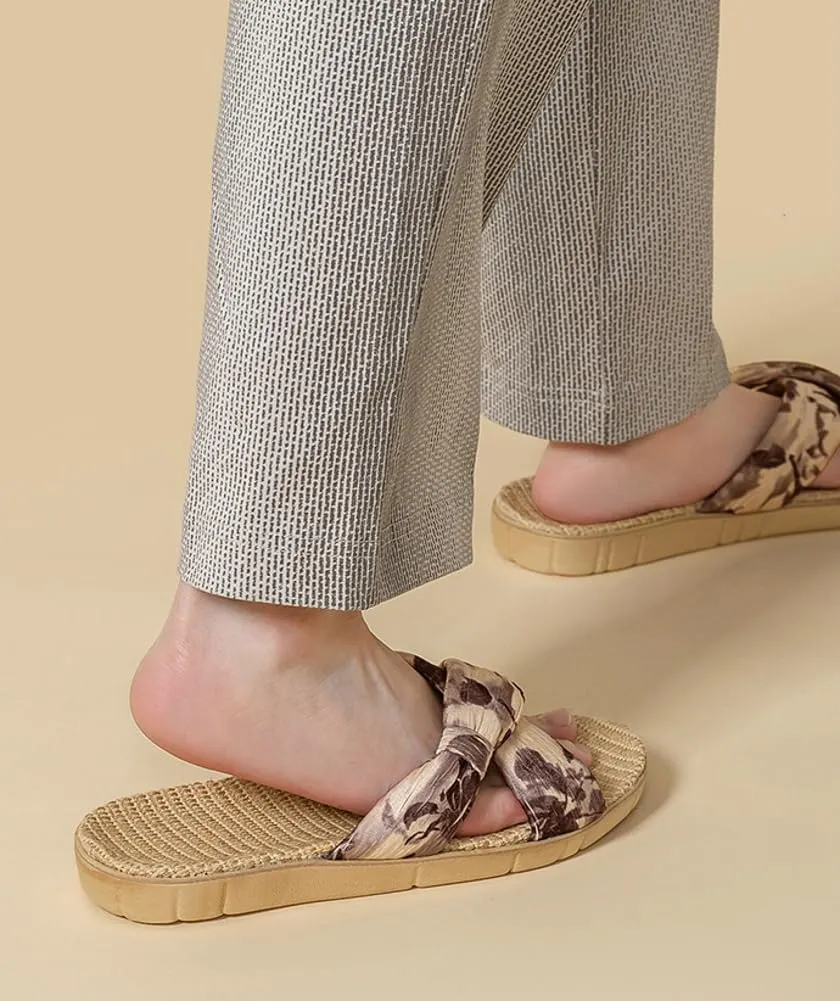 Women’s Linen Open Toe Slippers Fashion Cross Band Summer Beach Slide Sandals 2025 EVA Sole Slip On Bedroom Indoor Shoes