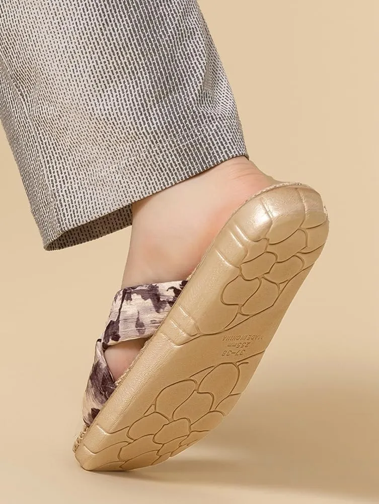 Women’s Linen Open Toe Slippers Fashion Cross Band Summer Beach Slide Sandals 2025 EVA Sole Slip On Bedroom Indoor Shoes