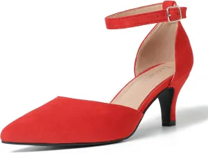 Women's Low Heel Pumps Closed Pointed Toe Kitten Heel D'Orsay Ankle Strap Bridal Wedding Party Evening Formal Elegant Shoes