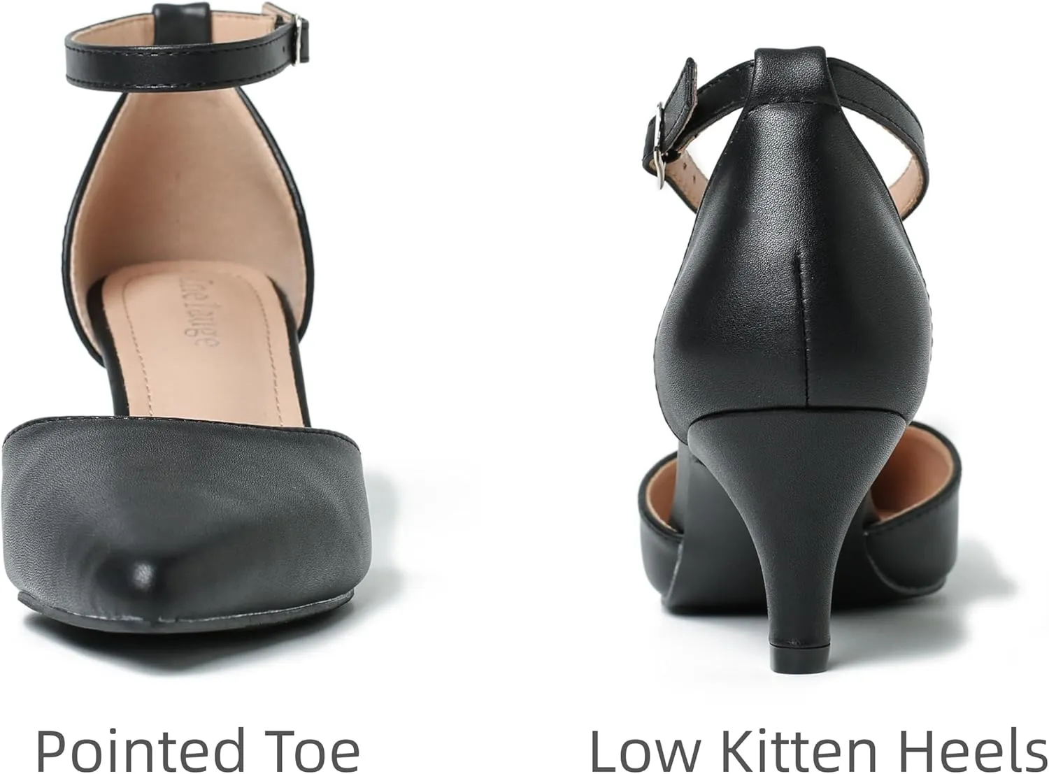 Women's Low Heel Pumps Closed Pointed Toe Kitten Heel D'Orsay Ankle Strap Bridal Wedding Party Evening Formal Elegant Shoes