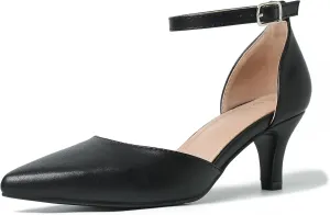 Women's Low Heel Pumps Closed Pointed Toe Kitten Heel D'Orsay Ankle Strap Bridal Wedding Party Evening Formal Elegant Shoes