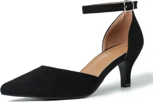 Women's Low Heel Pumps Closed Pointed Toe Kitten Heel D'Orsay Ankle Strap Bridal Wedding Party Evening Formal Elegant Shoes