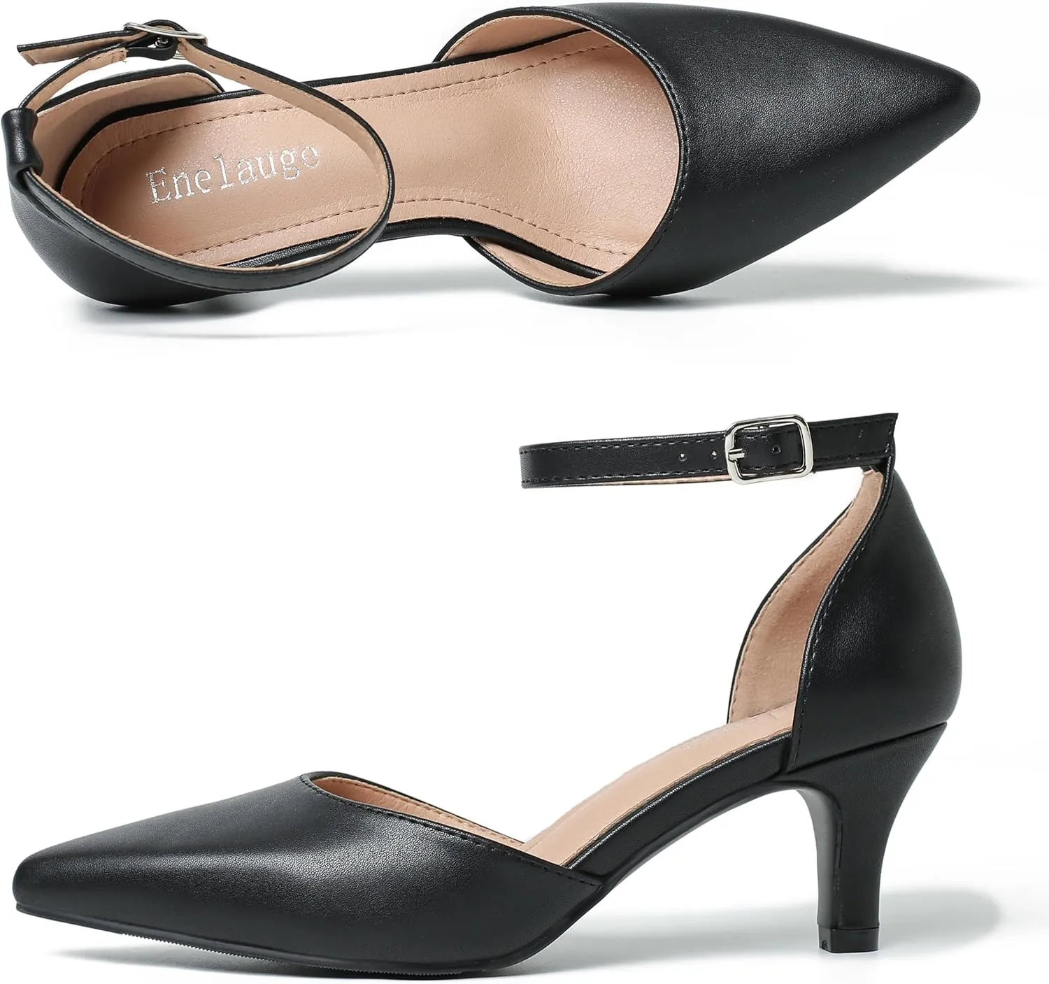 Women's Low Heel Pumps Closed Pointed Toe Kitten Heel D'Orsay Ankle Strap Bridal Wedding Party Evening Formal Elegant Shoes