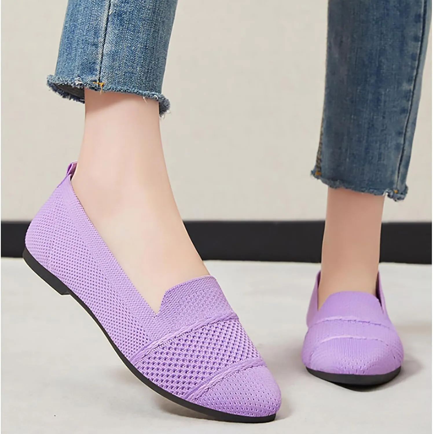 Womens Mesh Loafer Flat Walking Running Comfortable Round Toe Ballet Breathable Dress Washable Work Slip-on Shoes