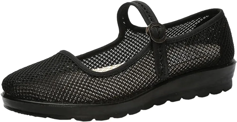 Womens Mesh Mary Jane Flat Shoes Breathable Summer Work Walking Shoes