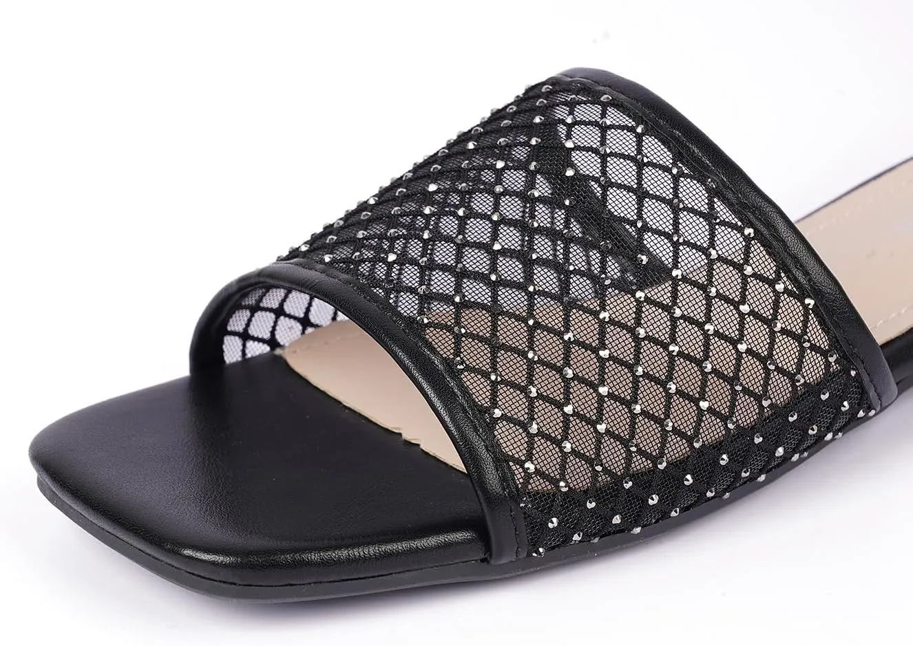 Women's Mesh Slide Sandals, Open Toe Slip-On Flat Summer Shoes, Breathable Square Toe Slippers