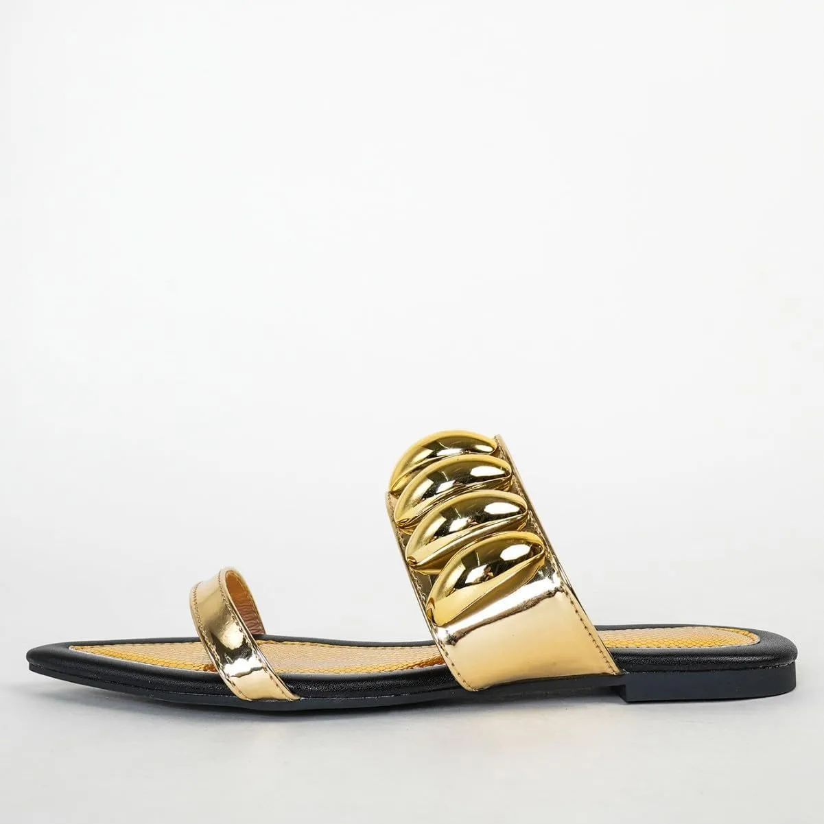Women's Metallic Pointed Toe Flat Slide Sandals Open Toe Snake Print Lightweight Non-slip Slip On Dressy Sandals