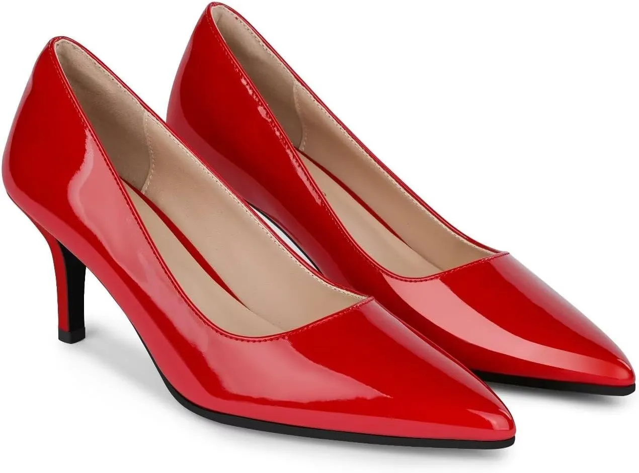 Women's Mid Heel Pumps Stiletto Pointed Toe Slip On Shoes 7cm/2.76" Kitten Heel for Wedding Party Daily Dress Shoes
