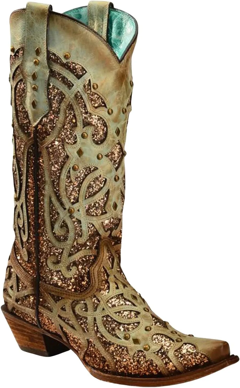 Women's Mint Glitter Inlay Western Boot Snip Toe Green 5 1/2 M US
