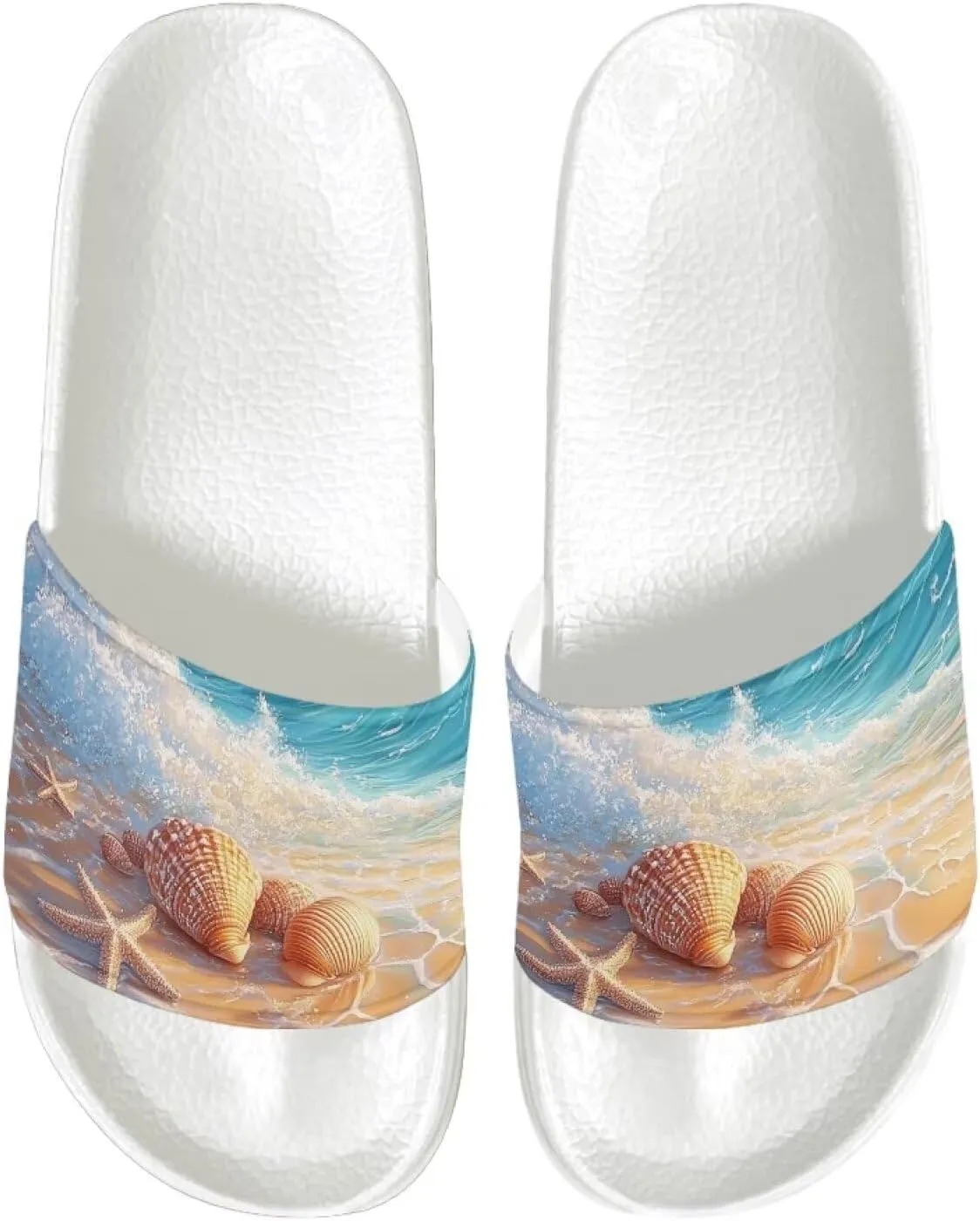 Women's Open-Toe Sandals with Anti-Slip Sole - Lightweight Comfort Slide Sandals, Flat House Shoes, White Sole