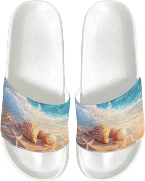 Women's Open-Toe Sandals with Anti-Slip Sole - Lightweight Comfort Slide Sandals, Flat House Shoes, White Sole