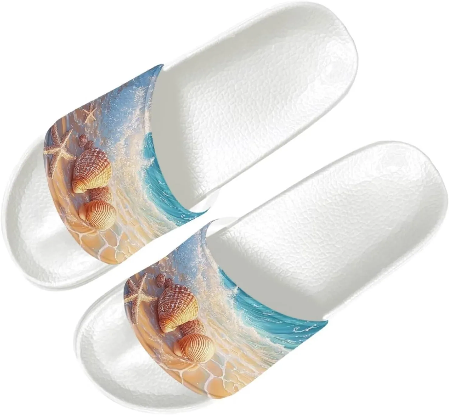 Women's Open-Toe Sandals with Anti-Slip Sole - Lightweight Comfort Slide Sandals, Flat House Shoes, White Sole