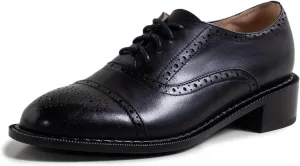 Women's Perforated Classic Lace-up Oxfords Brogue Wingtip Round Toe Derby Saddle Leather Shoes for Women Girls Lady Wife