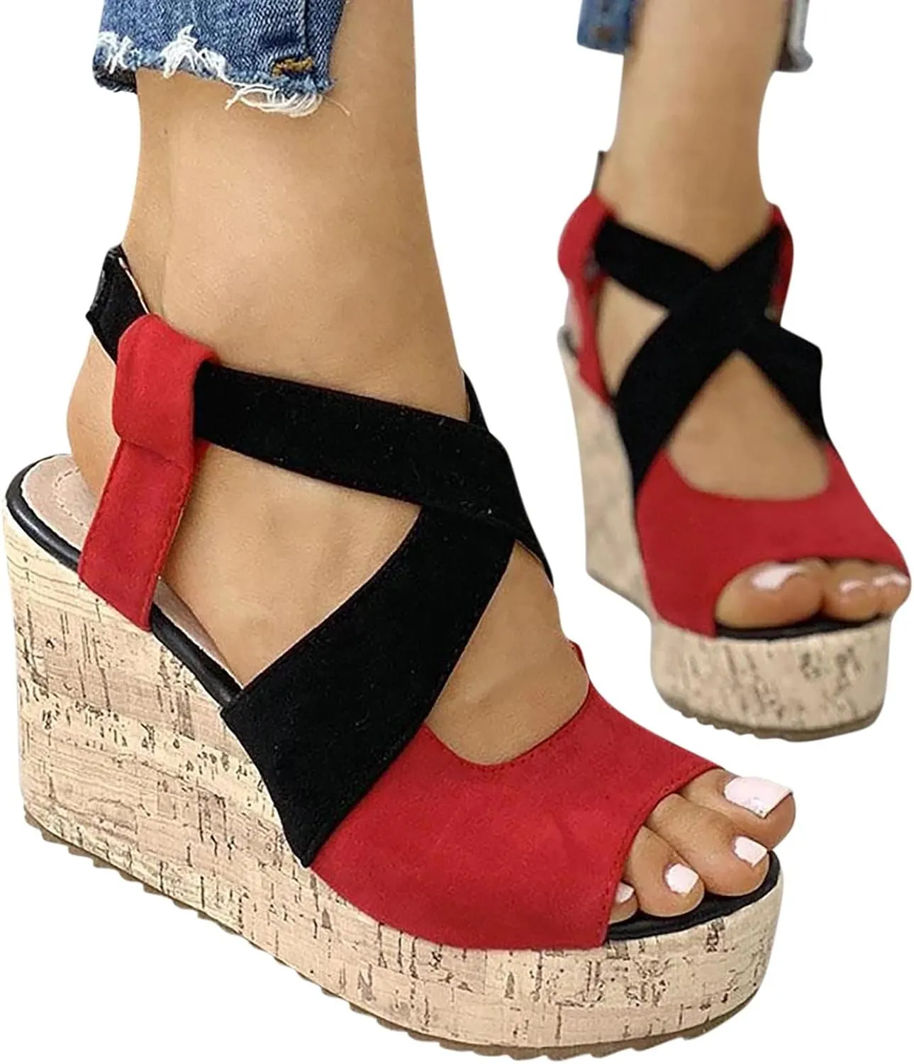 Women's Platform Sandals Wedge Open Toe Ankle Strap Lace Wedding Bridesmaid Shoes Low Heel Summer Dressy Wide Width