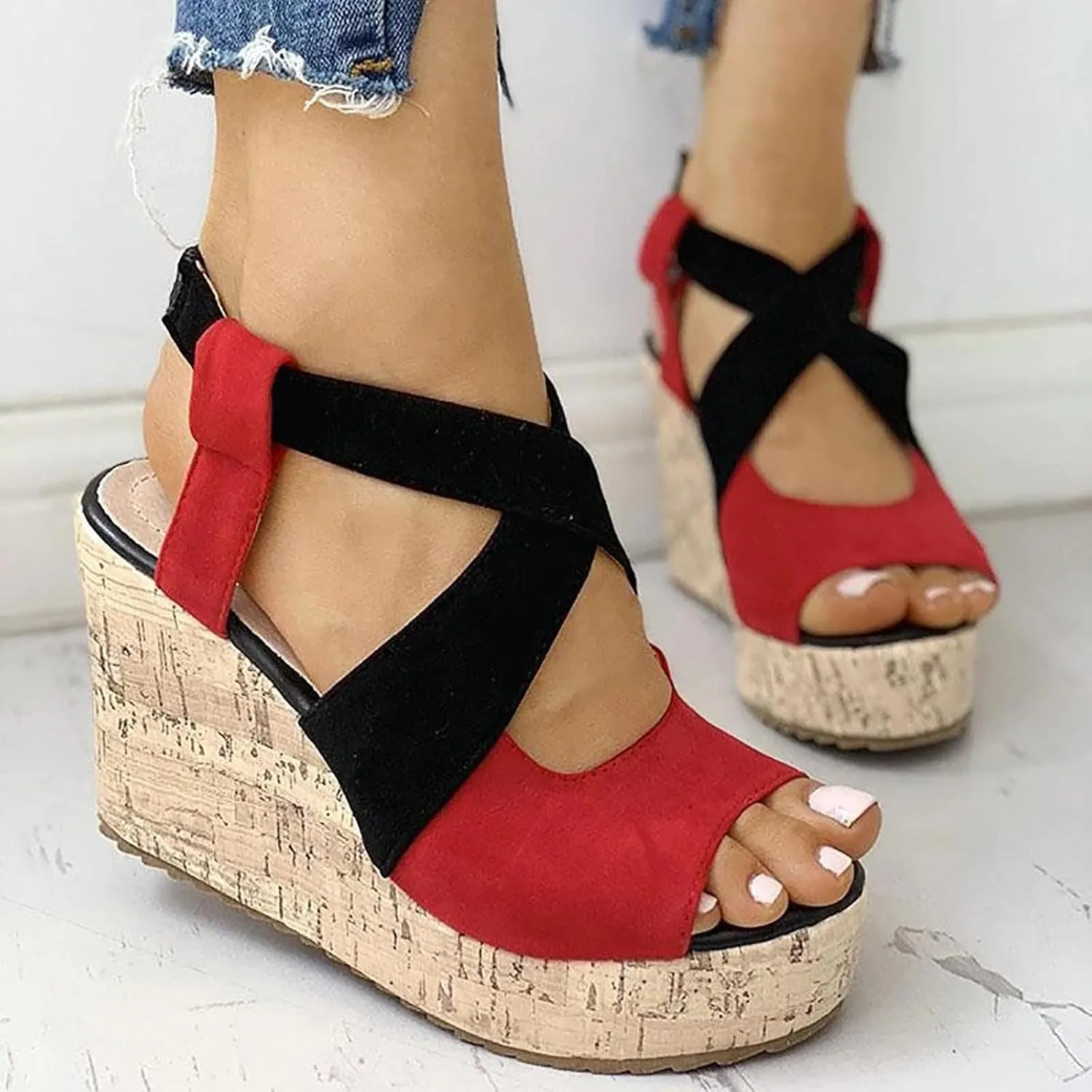Women's Platform Sandals Wedge Open Toe Ankle Strap Lace Wedding Bridesmaid Shoes Low Heel Summer Dressy Wide Width