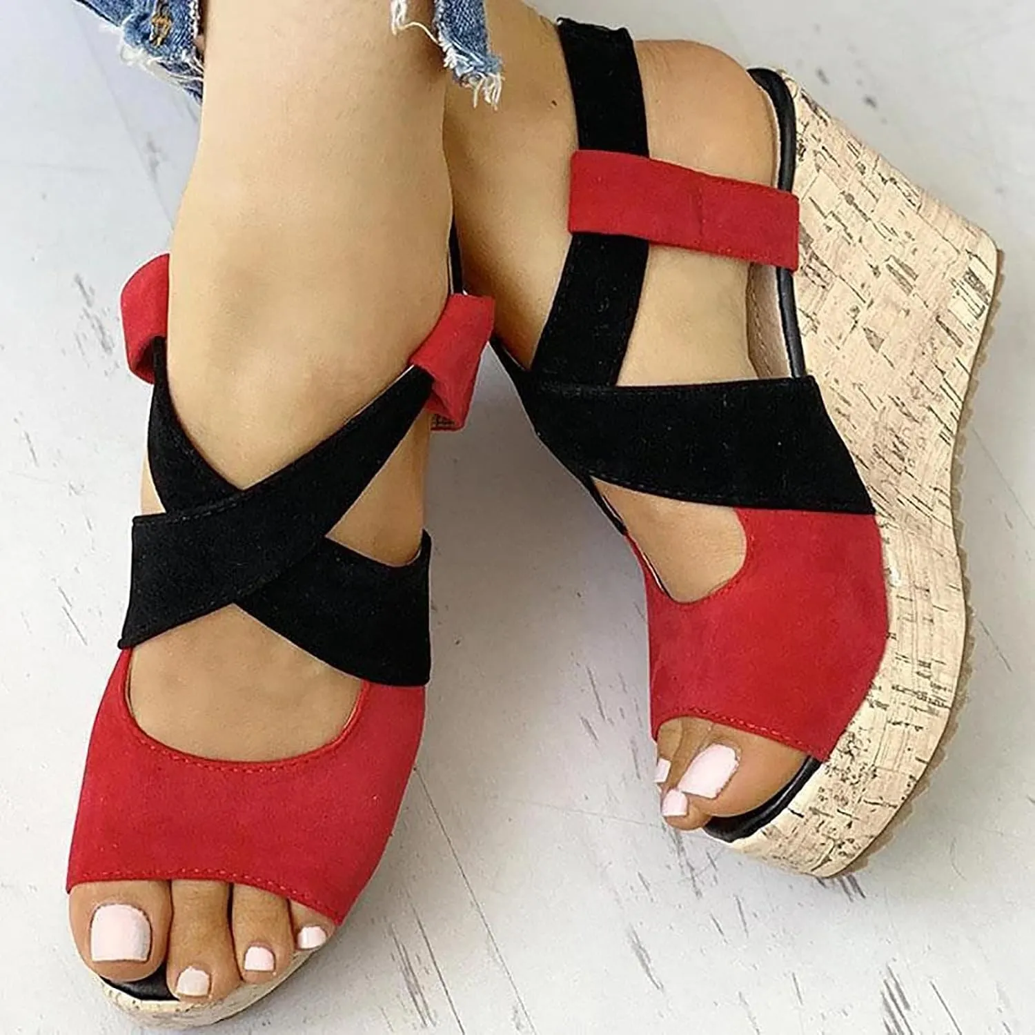 Women's Platform Sandals Wedge Open Toe Ankle Strap Lace Wedding Bridesmaid Shoes Low Heel Summer Dressy Wide Width