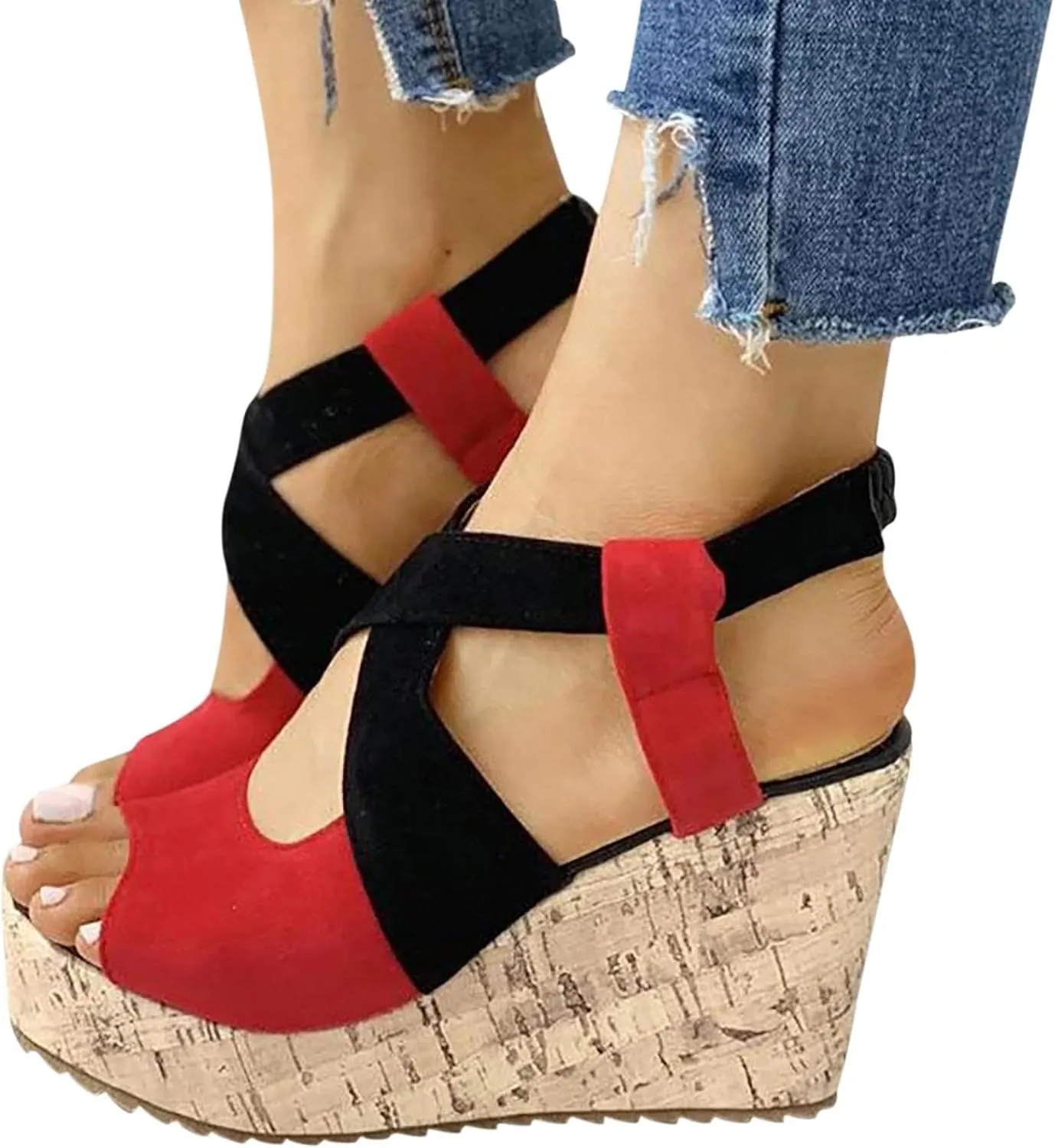 Women's Platform Sandals Wedge Open Toe Ankle Strap Lace Wedding Bridesmaid Shoes Low Heel Summer Dressy Wide Width