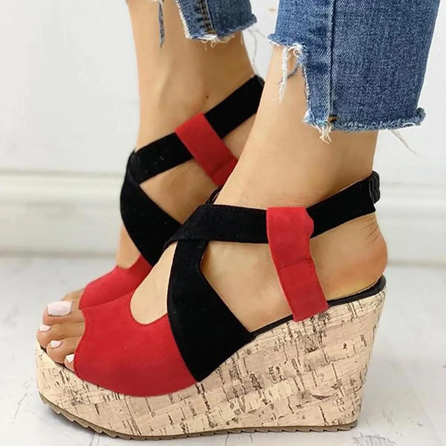Women's Platform Sandals Wedge Open Toe Ankle Strap Lace Wedding Bridesmaid Shoes Low Heel Summer Dressy Wide Width