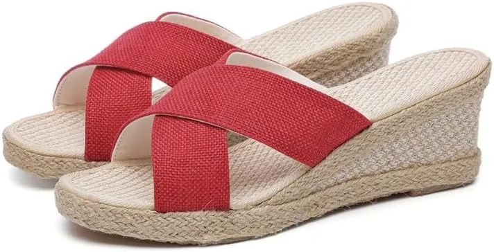 Women's Platform Slide Sandal Lightweight Cross Strap Wedge Espadrille Sandals