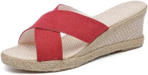 Women's Platform Slide Sandal Lightweight Cross Strap Wedge Espadrille Sandals