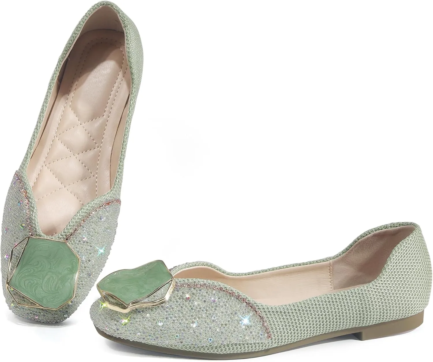 Women's Pointed Rhinestone Flat Shoes Glitter Flowers Wedding Comfortable Dress Shoes