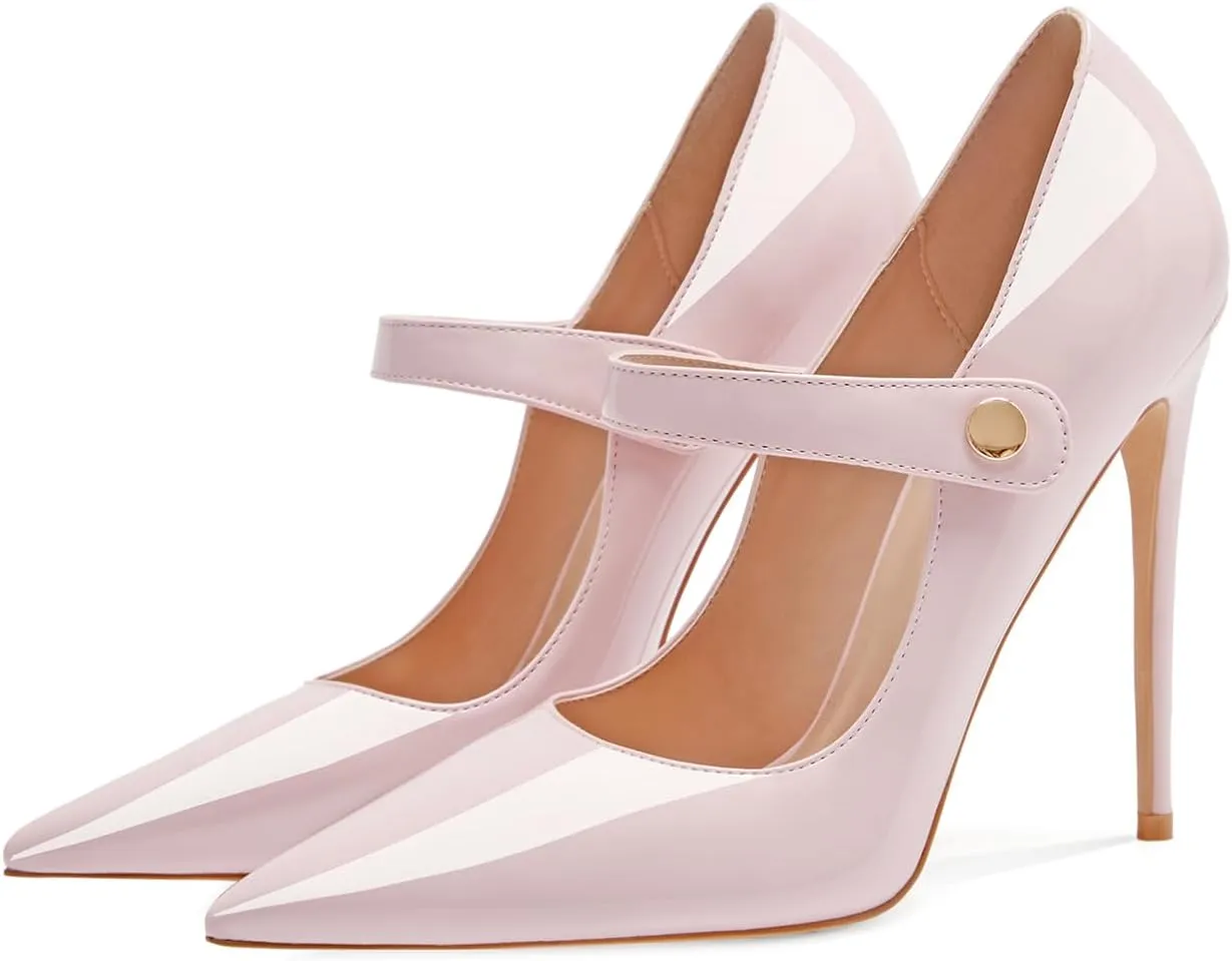 Womens Pointed-Toe Bag-Toe Ankle Strap 4.7 in High Heels Pumps Party Nightclub Wedding Daily Wild Shoes
