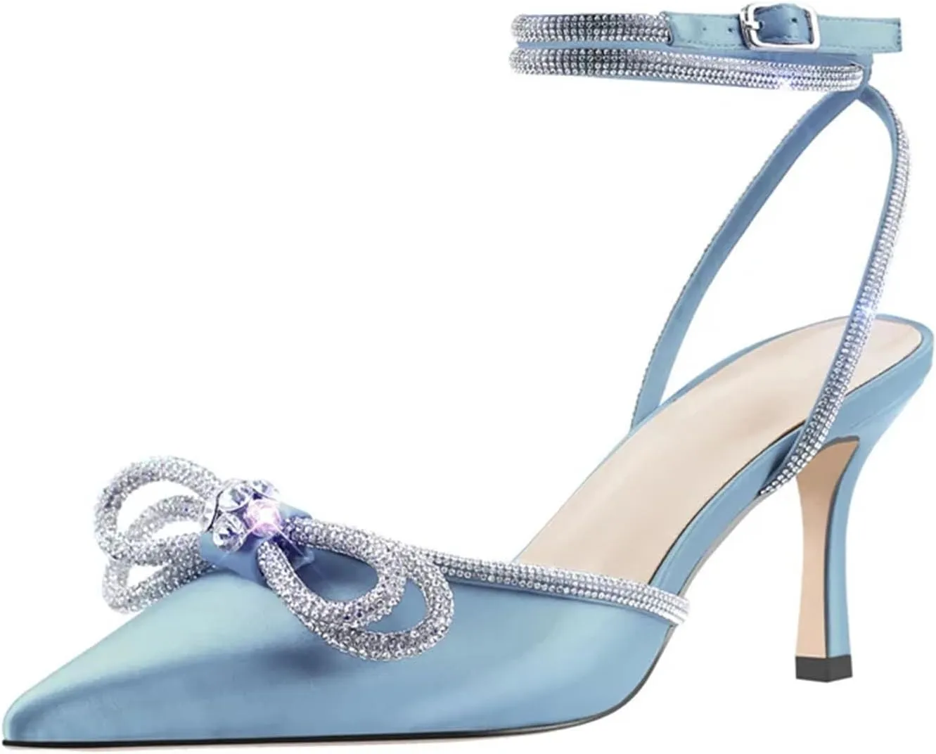 Women's Pointed Toe Elegant Sandals - Crystal Butterfly-Knot Ankle Strap Wedding Shoes